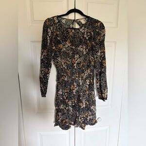 H&M Black and Orange Floral Long Sleeve Dress